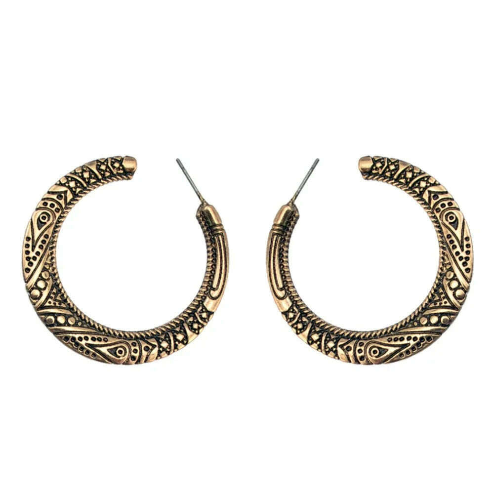 Bohemian Vintage Big Circle Round Hook Jhumka Earrings carved flower earrings For Women Bijoux Earrings Ethnic Indian Jewelry - KIMLUD