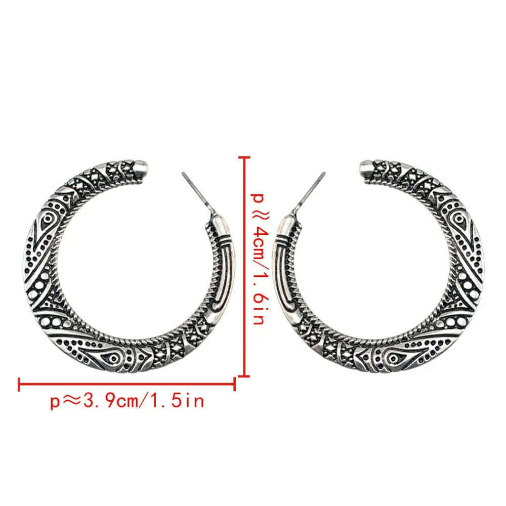 Bohemian Vintage Big Circle Round Hook Jhumka Earrings carved flower earrings For Women Bijoux Earrings Ethnic Indian Jewelry - KIMLUD