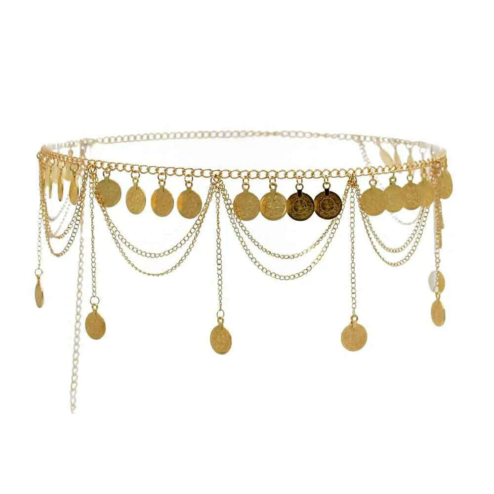 Bohemian Vintage Metal Coin Tassel Belly Chains for Women Female Ethnic Dancing Dress Belt Body Chain Party Jewelry GIft - KIMLUD