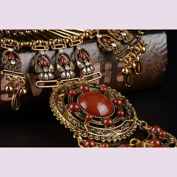 Bohemian Vintage Women's Necklace Gems Exaggerate Ethnic Traditional Necklace Accessories Long Tassels Jewelry Gifts - KIMLUD
