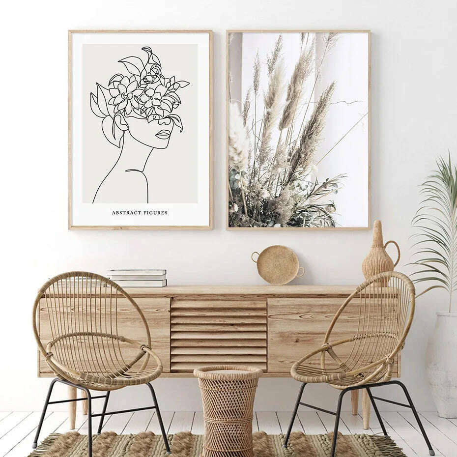 KIMLUD, Boho Abstract Figures Couple Sketch Line Floral Poster Wall Art Canvas Painting Picture Prints Bedroom Home Interior Decoration, KIMLUD Women's Clothes