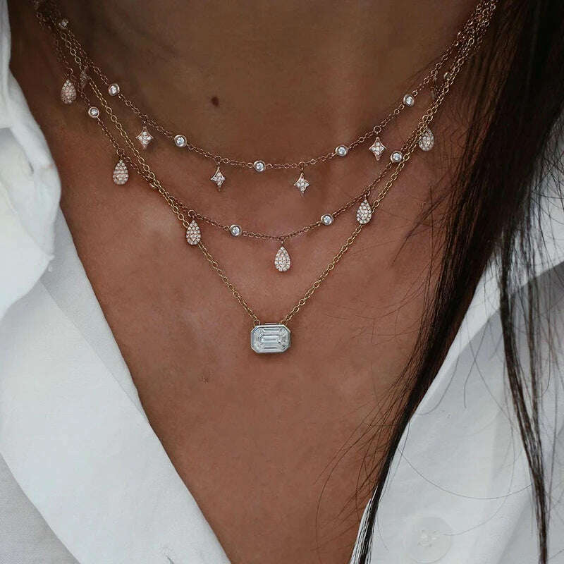KIMLUD, Boho Multi-element Crystal Necklaces For Women Fashion Gold-plate Necklace Vintage Multiple Layers Pendant Necklace Jewelry Gift, NE-0002-4, KIMLUD Womens Clothes