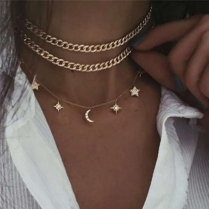 KIMLUD, Boho Multi-element Crystal Necklaces For Women Fashion Gold-plate Necklace Vintage Multiple Layers Pendant Necklace Jewelry Gift, NE-0002-10, KIMLUD Womens Clothes