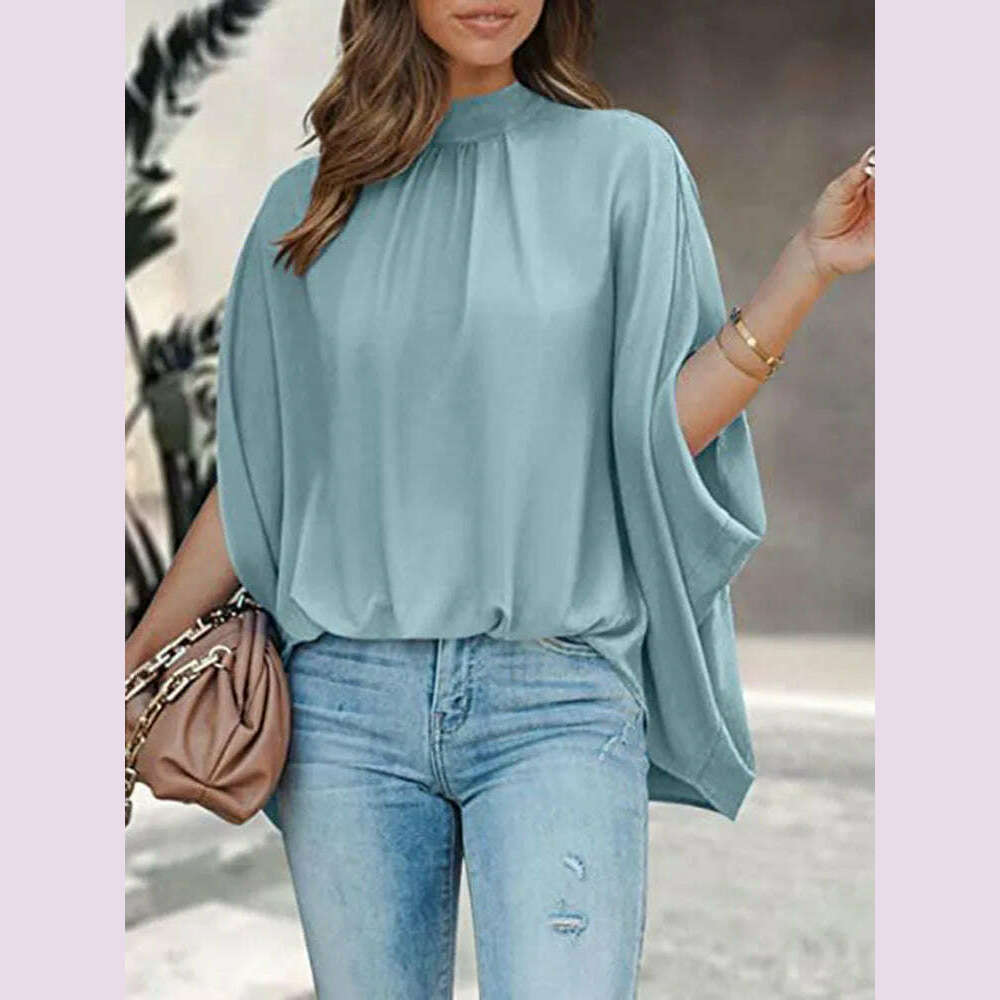 KIMLUD, Boho Women's Blouse Elegant Short Sleeve Loose Fashion O-neck White Femme Top Casual Chiffon Blouses For Women 2023 New Summer, KIMLUD Womens Clothes
