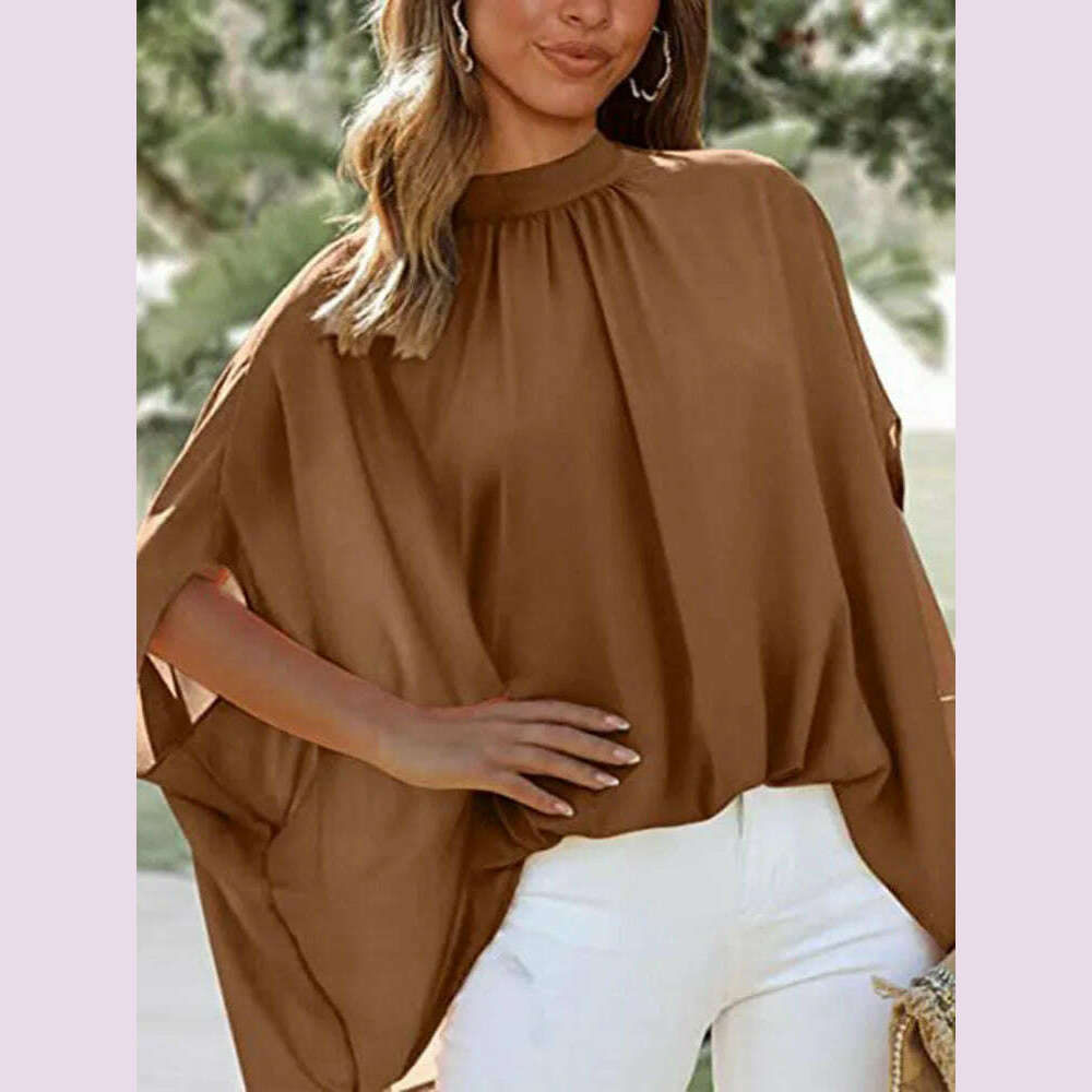 KIMLUD, Boho Women's Blouse Elegant Short Sleeve Loose Fashion O-neck White Femme Top Casual Chiffon Blouses For Women 2023 New Summer, KIMLUD Womens Clothes
