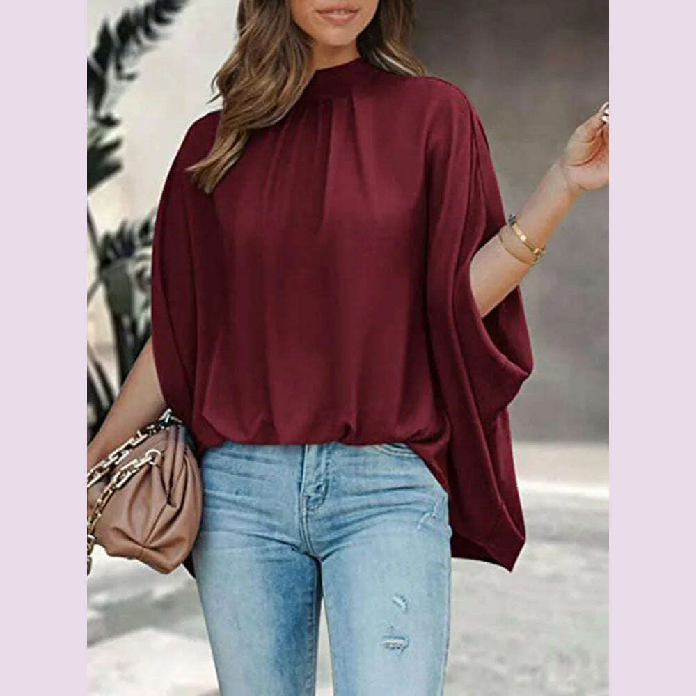 KIMLUD, Boho Women's Blouse Elegant Short Sleeve Loose Fashion O-neck White Femme Top Casual Chiffon Blouses For Women 2023 New Summer, KIMLUD Womens Clothes