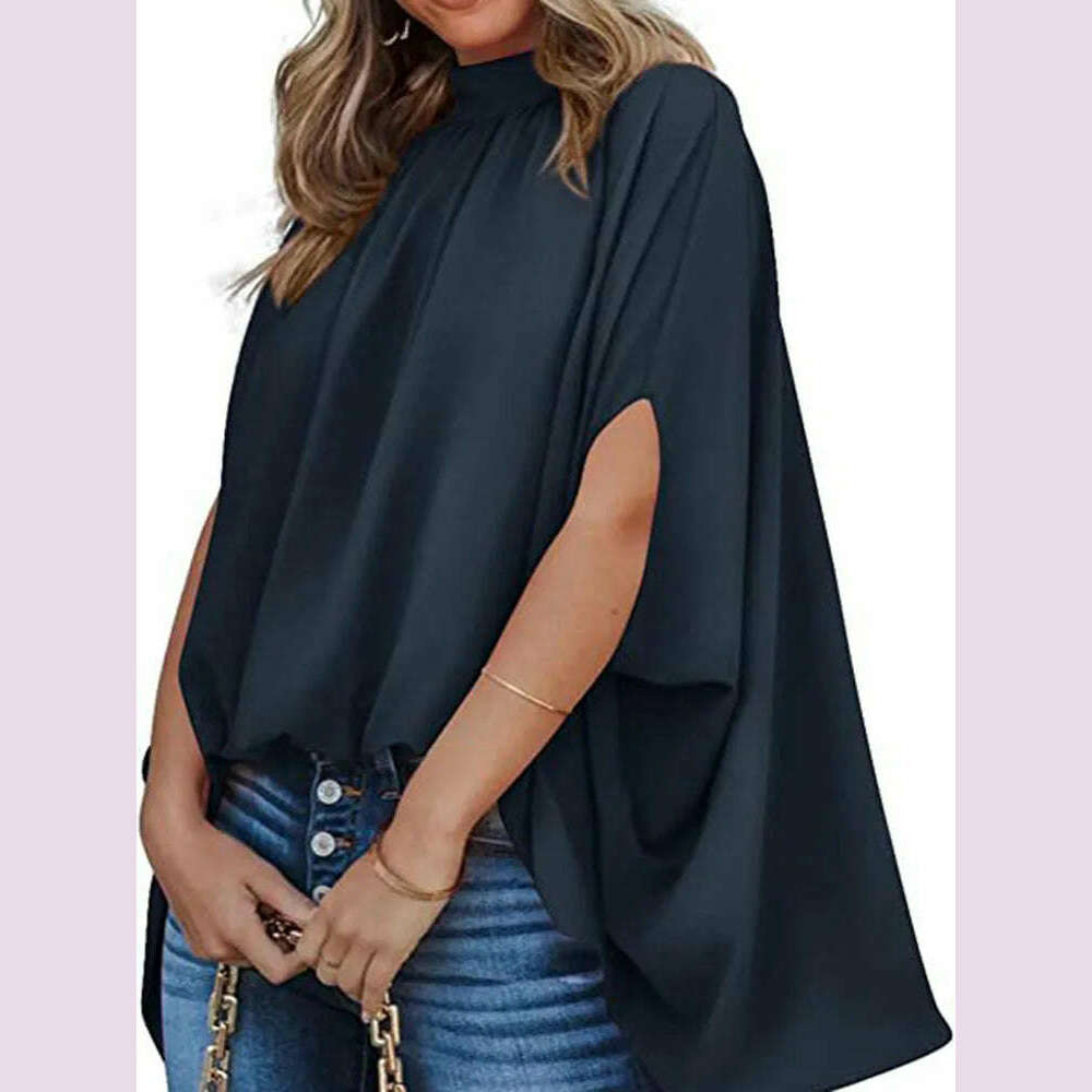 KIMLUD, Boho Women's Blouse Elegant Short Sleeve Loose Fashion O-neck White Femme Top Casual Chiffon Blouses For Women 2023 New Summer, KIMLUD Womens Clothes