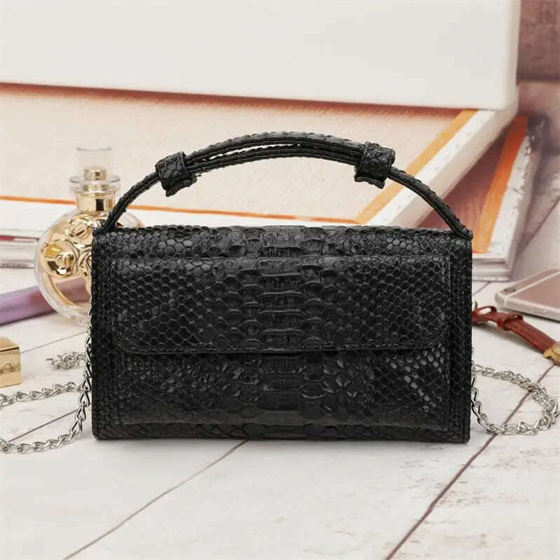 KIMLUD, Bolsa Feminina Small Leather Women's Hand Bag Female Fashion Chain Shoulder Bag Luxury Designer Crocodile Tote Messenger Bags, black, KIMLUD Womens Clothes