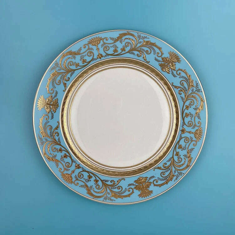 KIMLUD, Bone China Disc Embossed Gold European Western Food 10-inch Plate Model Room High-end Hotel Pendulum  dinner plates, 10.5 B, KIMLUD Womens Clothes