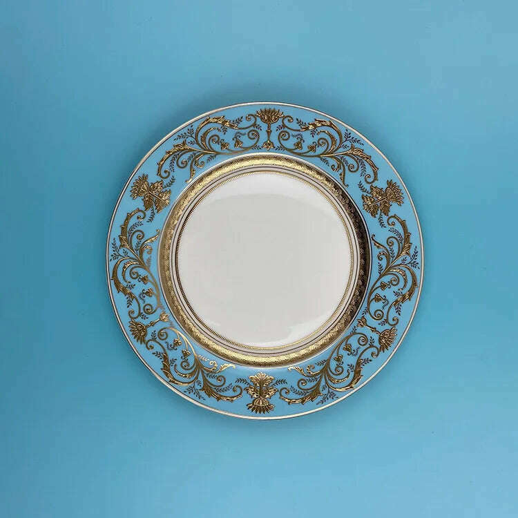 KIMLUD, Bone China Disc Embossed Gold European Western Food 10-inch Plate Model Room High-end Hotel Pendulum  dinner plates, 7.5 inch b, KIMLUD Womens Clothes