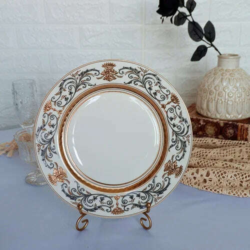 KIMLUD, Bone China Disc Embossed Gold European Western Food 10-inch Plate Model Room High-end Hotel Pendulum  dinner plates, 7.5 inch a, KIMLUD Womens Clothes