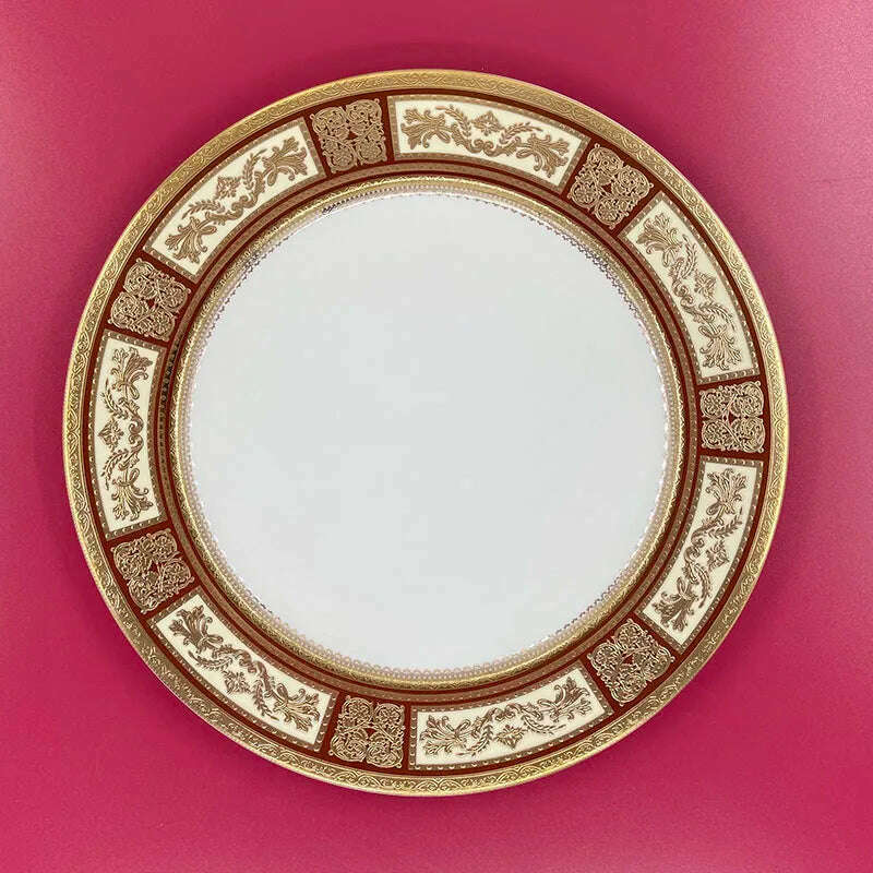 KIMLUD, Bone China Disc Embossed Gold European Western Food 10-inch Plate Model Room High-end Hotel Pendulum  dinner plates, 10.5 e, KIMLUD Womens Clothes
