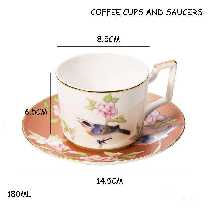 KIMLUD, Bone China Tableware Set Peony Cold Dish Cuckoo Cup Set Golden Edge Steak Tray Chinese Style Dinner Plate Flower Bird Coffee Cup, Model A, KIMLUD Womens Clothes