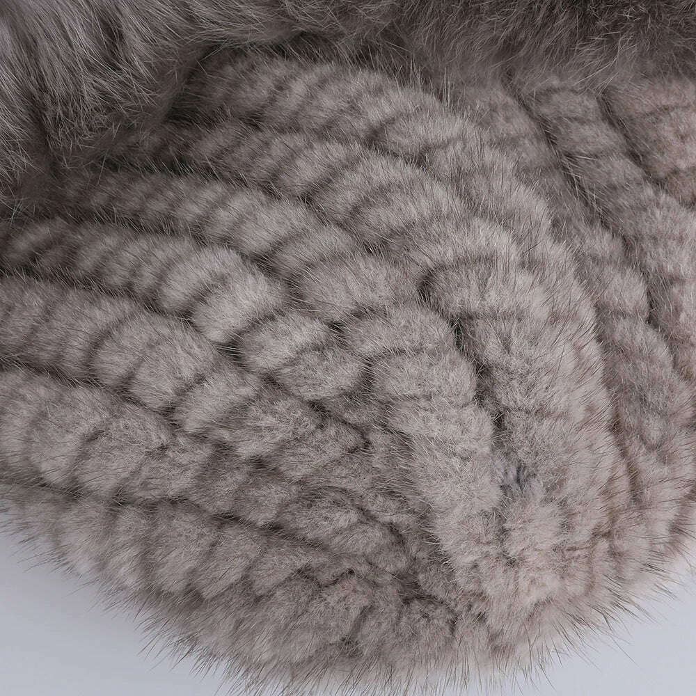 BOONJOVIA Women's Luxury Genuine Mink Fur Beanie Hat With Fox Fur Trim Brim Top Cap Lady Winter Fur Hats Warm Fluffy - KIMLUD