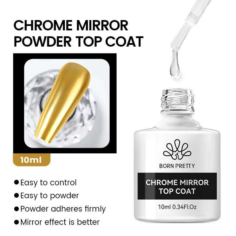 Born Pretty 10ml Magical MIRROR UV Gel Varnish Top Coat Semi-Permanent Nail Polishes Moonlight Mirror NailsFine Glitter Powder - KIMLUD