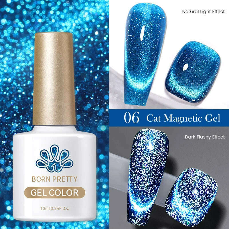 BORN PRETTY Super Shine Cat Magnetic Gel Nail Polish Sparking Shiny Varnish UV Gel For Nail Art Design Magnetic Manicure - KIMLUD