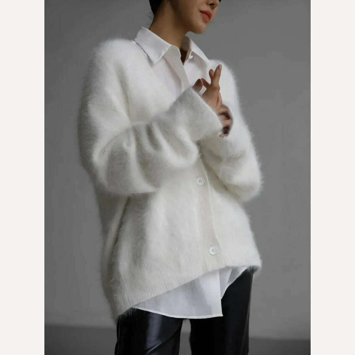 KIMLUD, Bornladies Women Imitation Mink Cardigan Soft V-neck Thiick Knitted Jacket Winter Button Vintage Cardigan Sweater for Women, WHITE / S, KIMLUD Women's Clothes