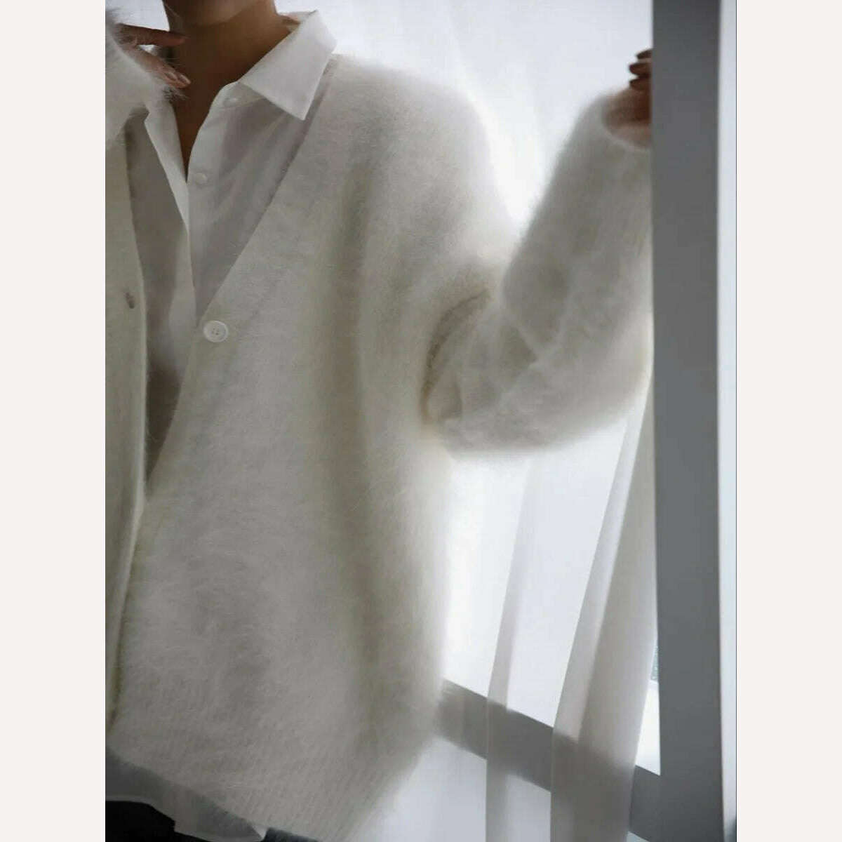 KIMLUD, Bornladies Women Imitation Mink Cardigan Soft V-neck Thiick Knitted Jacket Winter Button Vintage Cardigan Sweater for Women, KIMLUD Women's Clothes