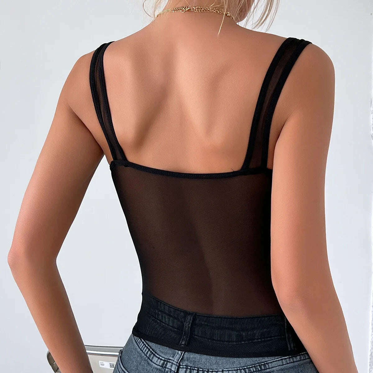 KIMLUD, BornToGirl Women's Y2K Streetwear Sleeveless Sexy Perspective Mesh Sling Black Red Love Crop Top Tank Tops, KIMLUD Womens Clothes