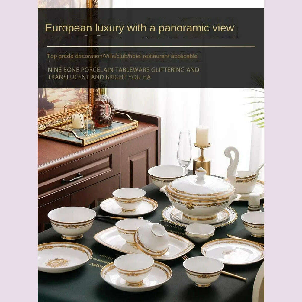KIMLUD, Bowl and Dish Club Set Household Combination 60 Skull Porcelain Tableware Gift Box 10 People European Bowl and Plate Hotel Spoon, KIMLUD Womens Clothes