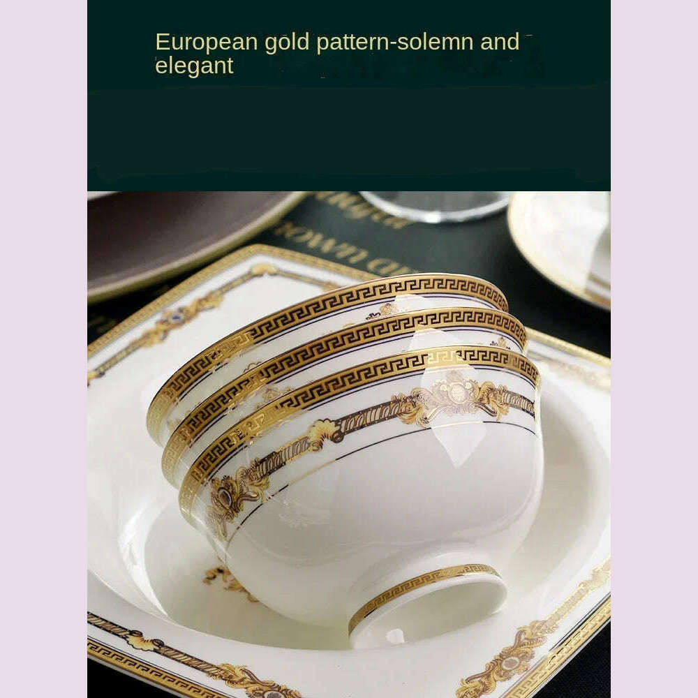 KIMLUD, Bowl and Dish Club Set Household Combination 60 Skull Porcelain Tableware Gift Box 10 People European Bowl and Plate Hotel Spoon, KIMLUD Womens Clothes