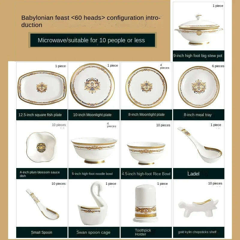 KIMLUD, Bowl and Dish Club Set Household Combination 60 Skull Porcelain Tableware Gift Box 10 People European Bowl and Plate Hotel Spoon, 60 heads, KIMLUD APPAREL - Womens Clothes