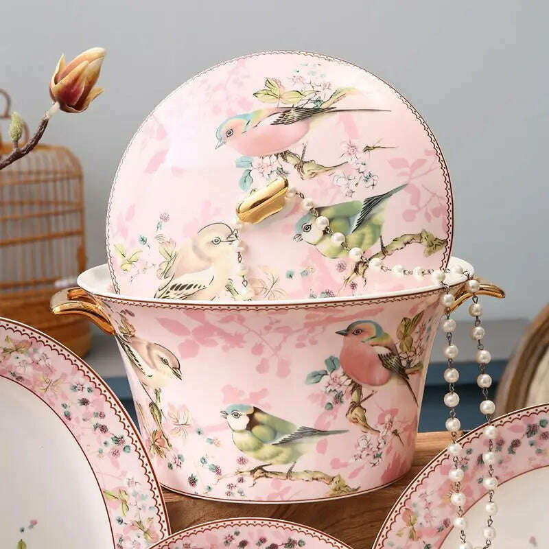 KIMLUD, Bowl and Plate Set, Complete Household Bowl and Plate Bone Porcelain Tableware Set, Combination Gift Box Set, KIMLUD Womens Clothes