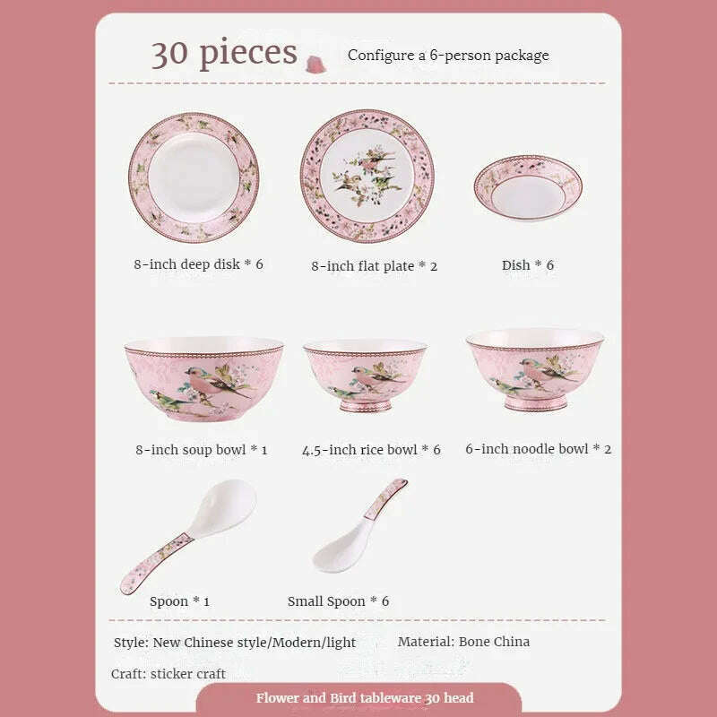 KIMLUD, Bowl and Plate Set, Complete Household Bowl and Plate Bone Porcelain Tableware Set, Combination Gift Box Set, A, KIMLUD Womens Clothes