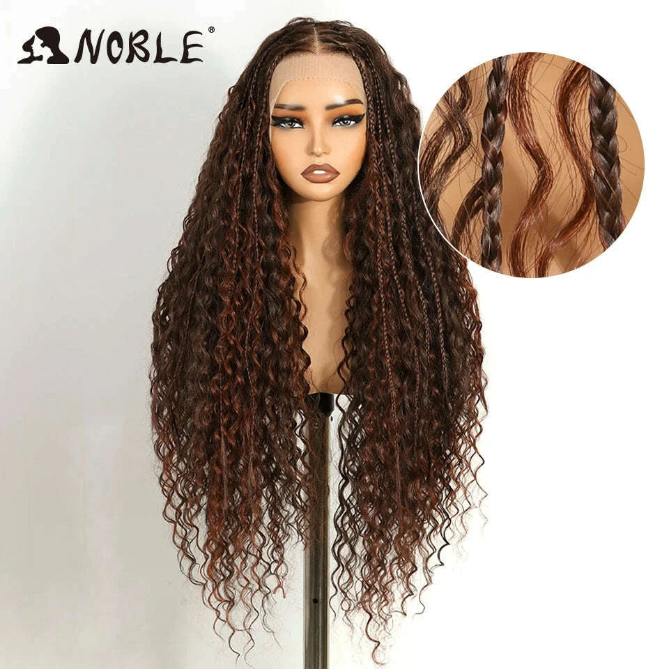 Box Braided Lace Wig - Twist Braided Style - Swiss Lace - Medium Brown | KIMLUD