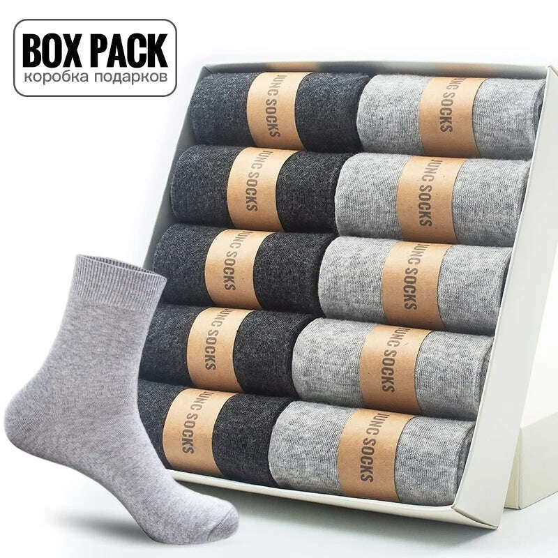 KIMLUD, Box Pack Men's Cotton Socks 10Pairs/Box Black Business Men Socks Soft Breathable Summer Winter for Man Boy's Gift Size EUR39-45, KIMLUD Women's Clothes