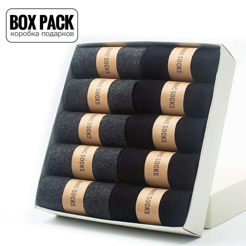 Box Pack Men's Cotton Socks 10Pairs/Box Black Business Men Socks Soft Breathable Summer Winter for Man Boy's Gift Size EUR39-45 - KIMLUD
