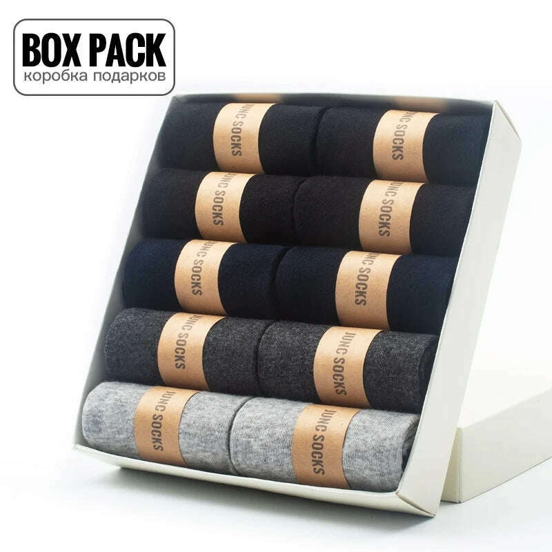 Box Pack Men's Cotton Socks 10Pairs/Box Black Business Men Socks Soft Breathable Summer Winter for Man Boy's Gift Size EUR39-45 - KIMLUD