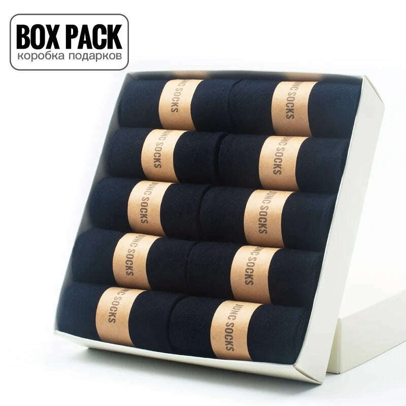 KIMLUD, Box Pack Men's Cotton Socks 10Pairs/Box Black Business Men Socks Soft Breathable Summer Winter for Man Boy's Gift Size EUR39-45, 10 Pairs Navy Blue / China / EUR39-45(US6.5-11), KIMLUD Womens Clothes