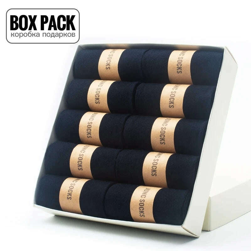 Box Pack Men's Cotton Socks 10Pairs/Box Black Business Men Socks Soft Breathable Summer Winter for Man Boy's Gift Size EUR39-45 - KIMLUD