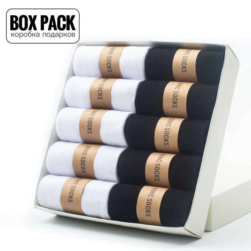 Box Pack Men's Cotton Socks 10Pairs/Box Black Business Men Socks Soft Breathable Summer Winter for Man Boy's Gift Size EUR39-45 - KIMLUD