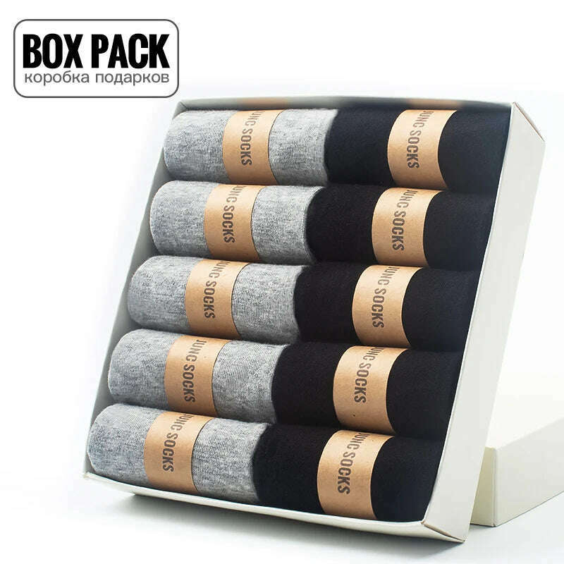 Box Pack Men's Cotton Socks 10Pairs/Box Black Business Men Socks Soft Breathable Summer Winter for Man Boy's Gift Size EUR39-45 - KIMLUD