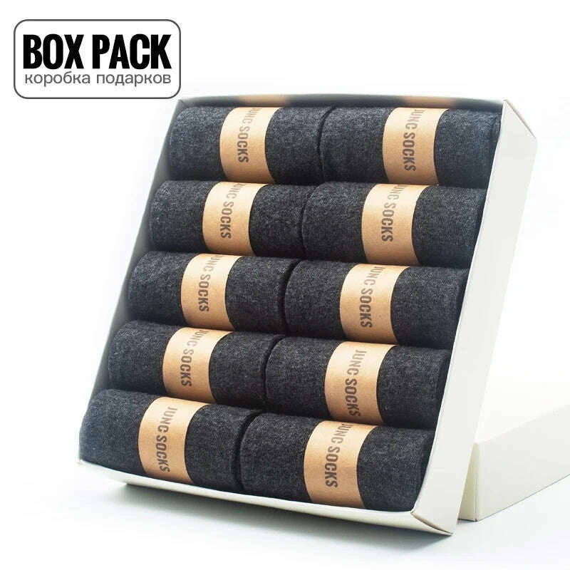 Box Pack Men's Cotton Socks 10Pairs/Box Black Business Men Socks Soft Breathable Summer Winter for Man Boy's Gift Size EUR39-45 - KIMLUD