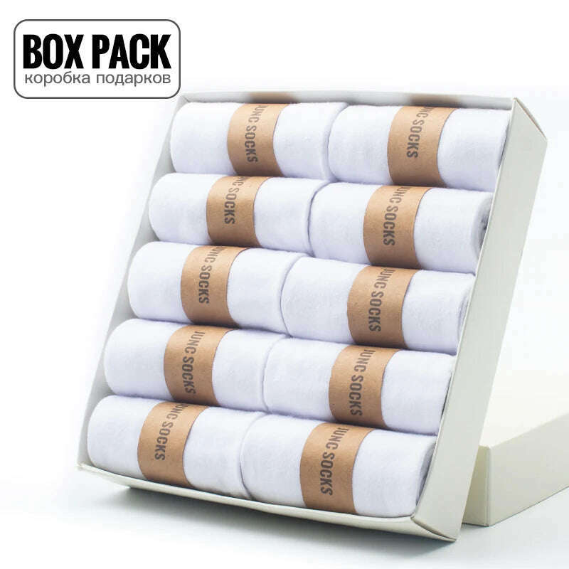 Box Pack Men's Cotton Socks 10Pairs/Box Black Business Men Socks Soft Breathable Summer Winter for Man Boy's Gift Size EUR39-45 - KIMLUD