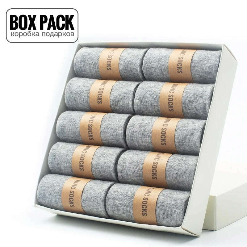 KIMLUD, Box Pack Men's Cotton Socks 10Pairs/Box Black Business Men Socks Soft Breathable Summer Winter for Man Boy's Gift Size EUR39-45, 10 Pairs Grey / China / EUR39-45(US6.5-11), KIMLUD Womens Clothes