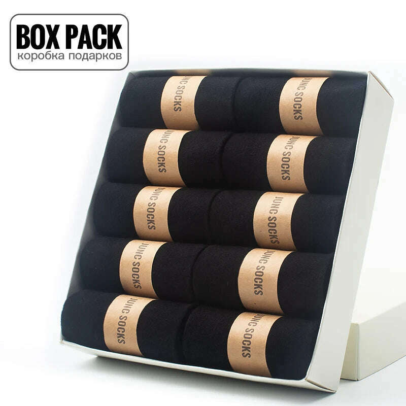 KIMLUD, Box Pack Men's Cotton Socks 10Pairs/Box Black Business Men Socks Soft Breathable Summer Winter for Man Boy's Gift Size EUR39-45, 10 Pairs Black / China / EUR39-45(US6.5-11), KIMLUD Womens Clothes