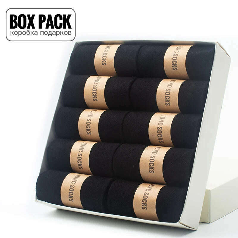 Box Pack Men's Cotton Socks 10Pairs/Box Black Business Men Socks Soft Breathable Summer Winter for Man Boy's Gift Size EUR39-45 - KIMLUD