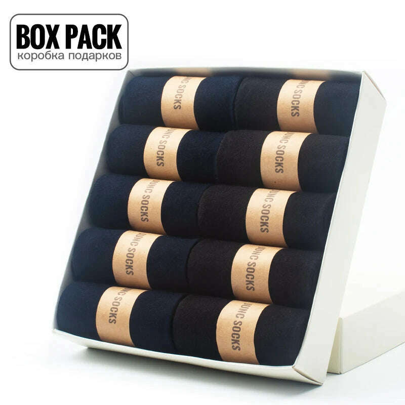 Box Pack Men's Cotton Socks 10Pairs/Box Black Business Men Socks Soft Breathable Summer Winter for Man Boy's Gift Size EUR39-45 - KIMLUD