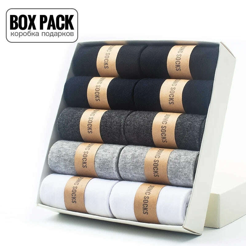 Box Pack Men's Cotton Socks 10Pairs/Box Black Business Men Socks Soft Breathable Summer Winter for Man Boy's Gift Size EUR39-45 - KIMLUD