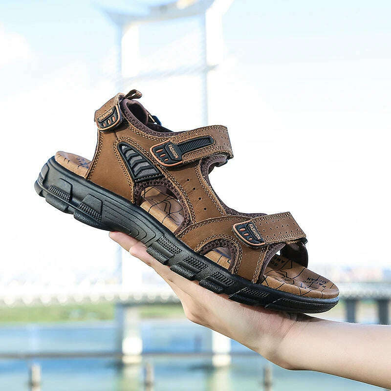 Brand Classic Mens Sandals Summer Genuine Leather Sandals Men Outdoor Casual Lightweight Sandal Fashion Men Sneakers Size 38-46 - KIMLUD