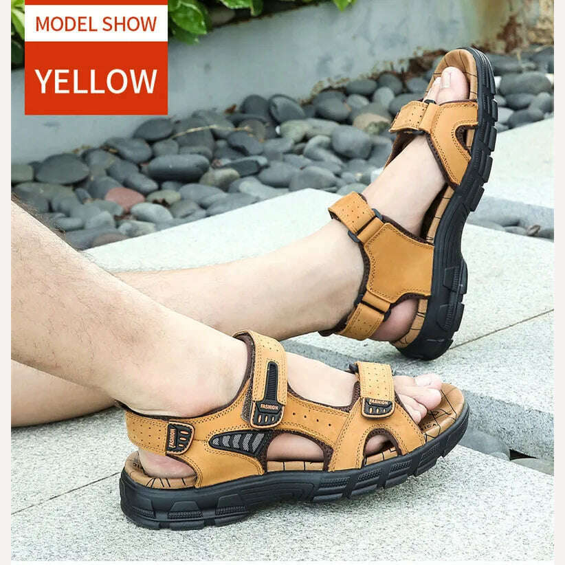 Brand Classic Mens Sandals Summer Genuine Leather Sandals Men Outdoor Casual Lightweight Sandal Fashion Men Sneakers Size 38-46 - KIMLUD