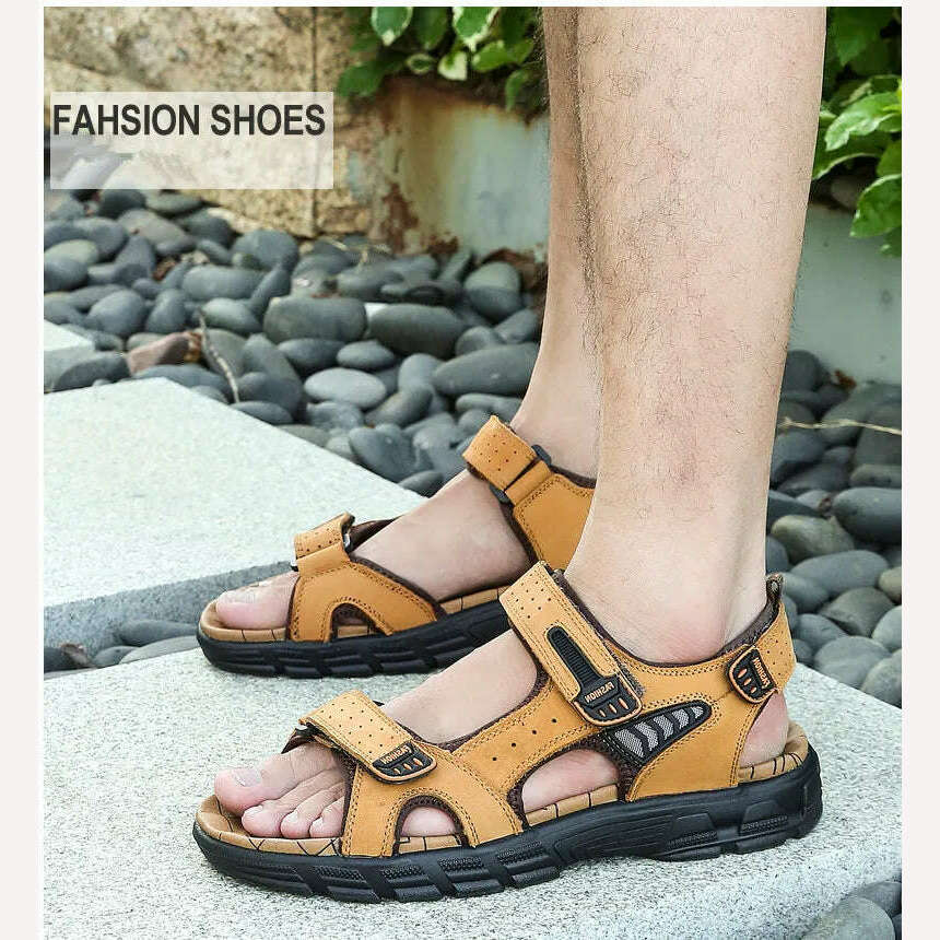Brand Classic Mens Sandals Summer Genuine Leather Sandals Men Outdoor Casual Lightweight Sandal Fashion Men Sneakers Size 38-46 - KIMLUD