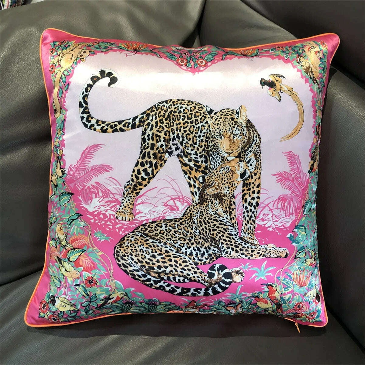KIMLUD, Brand Design Two Leopards Silk Throw Pillow Fashion Pillowcase Sofa Chair Car Lumbar Pillow Cushion Cover Back Cushion 2022 New, A28-1 / 45x45cm, KIMLUD Womens Clothes