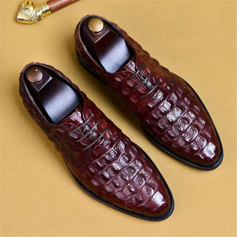 KIMLUD, Brand Full Grain Leather Business Men Dress Shoes Retro Crocodile Designer Nature Leather Oxford Shoes For Men Size EU 38-46, KIMLUD Women's Clothes