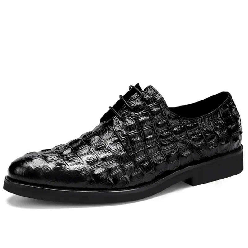 KIMLUD, Brand Full Grain Leather Business Men Dress Shoes Retro Crocodile Designer Nature Leather Oxford Shoes For Men Size EU 38-46, KIMLUD Womens Clothes