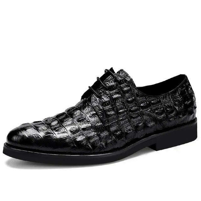 KIMLUD, Brand Full Grain Leather Business Men Dress Shoes Retro Crocodile Designer Nature Leather Oxford Shoes For Men Size EU 38-46, Black / 7, KIMLUD Womens Clothes